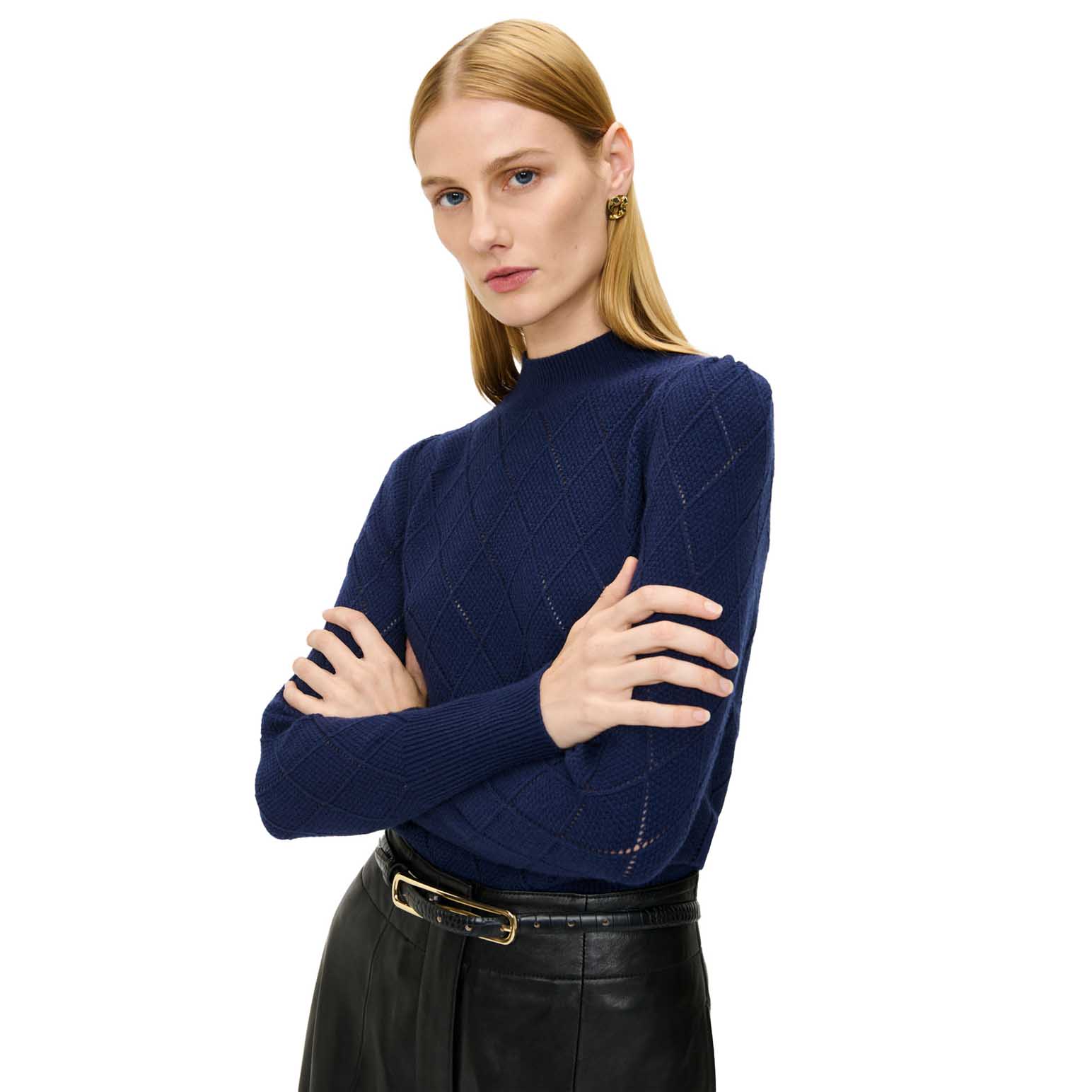 Veronika Maine Diamond Pattern Puff Sleeve Knit
